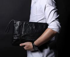 Fashion Leather Men's Black Envelope Clutch Wristlet Clutch Business Clutch For Men - iwalletsmen