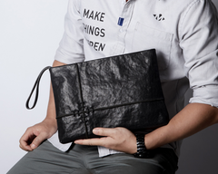 Fashion Leather Men's Black Envelope Clutch Wristlet Clutch Business Clutch For Men - iwalletsmen