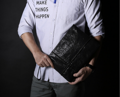 Fashion Leather Men's Black Envelope Clutch Wristlet Clutch Business Clutch For Men - iwalletsmen