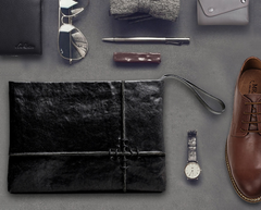 Fashion Leather Men's Black Envelope Clutch Wristlet Clutch Business Clutch For Men - iwalletsmen