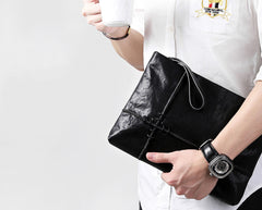 Fashion Leather Men's Black Envelope Clutch Wristlet Clutch Business Clutch For Men - iwalletsmen