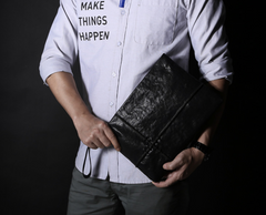 Fashion Leather Men's Black Envelope Clutch Wristlet Clutch Business Clutch For Men - iwalletsmen