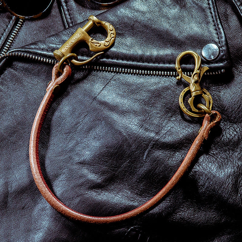 Fashion Men's Handmade Pure Brass Leather Rope Key Chain Pants Chains Biker Wallet Chain For Men - iwalletsmen