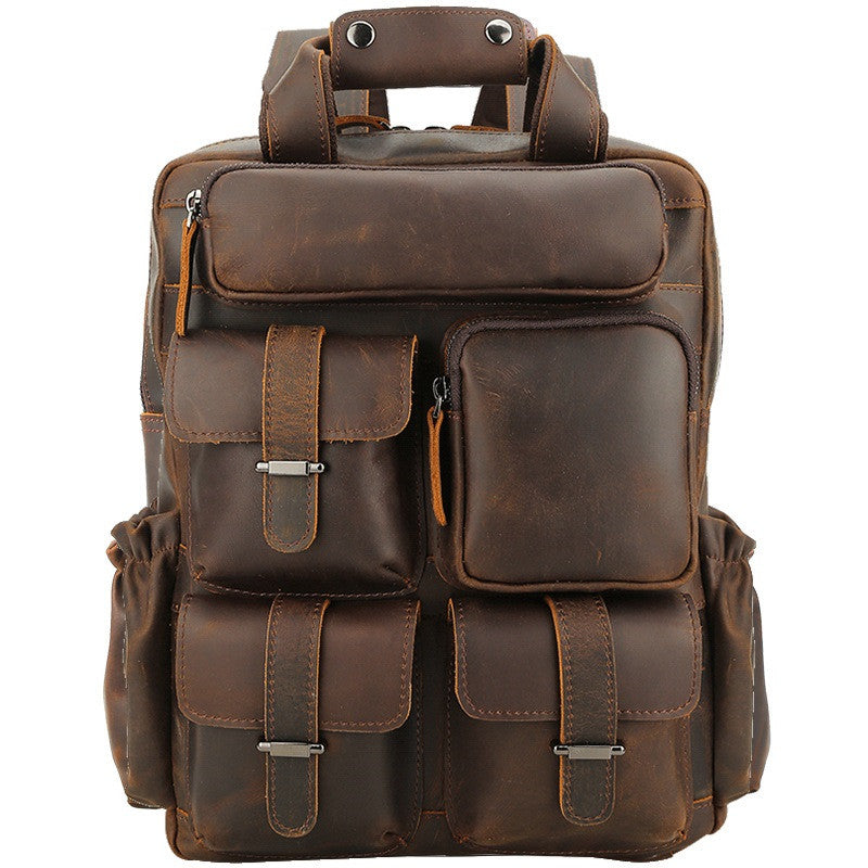 Vintage Leather Men's Travel Backpack 14inch Laptop Backpack School Backpack For Men - iwalletsmen