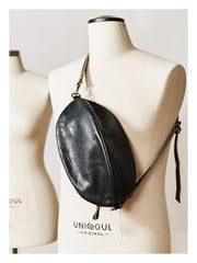 Fashionable Black Leather Mens Chest Bag Sling Bag Sling Pack One Shoulder Backpack For Men and Women - iwalletsmen