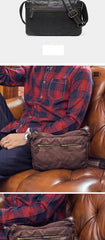 Fashionable Black Leather Mens Tan Side Bag Messenger Bags Casual Courier Bags for Men - iwalletsmen