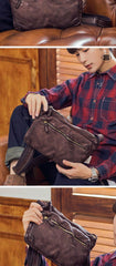 Fashionable Black Leather Mens Tan Side Bag Messenger Bags Casual Courier Bags for Men - iwalletsmen