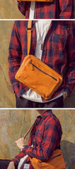 Fashionable Black Leather Mens Tan Side Bag Messenger Bags Casual Courier Bags for Men - iwalletsmen