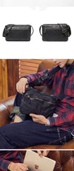 Fashionable Black Leather Mens Tan Side Bag Messenger Bags Casual Courier Bags for Men - iwalletsmen