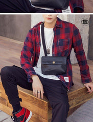 Fashionable Black Leather Mens Small Side Bag Messenger Bags Casual Shoulder Bags for Men - iwalletsmen