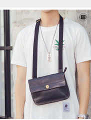 Fashionable Black Leather Mens Small Side Bag Messenger Bags Casual Shoulder Bags for Men - iwalletsmen