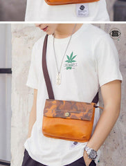 Fashionable Black Leather Mens Small Side Bag Messenger Bags Casual Shoulder Bags for Men - iwalletsmen