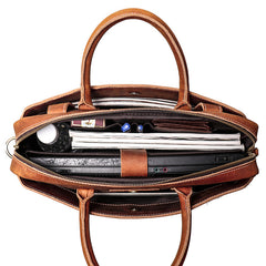 Vintage Brown Leather Men's Professional Briefcase 15‘’ Computer Briefcase Handbag For Men - iwalletsmen