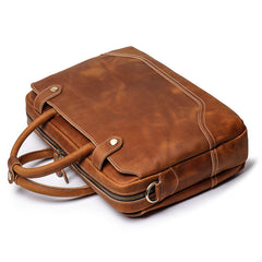 Vintage Brown Leather Men's Professional Briefcase 15‘’ Computer Briefcase Handbag For Men - iwalletsmen