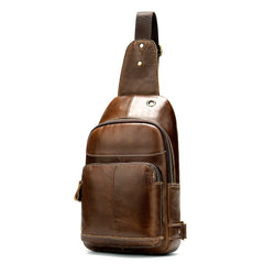 Fashionable Brown Leather Men's Chest Bag Sling Bag One Shoulder Backpack For Men - iwalletsmen