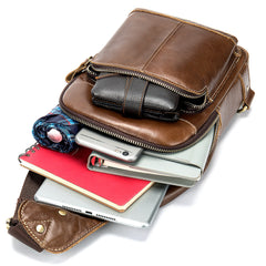 Fashionable Brown Leather Men's Chest Bag Sling Bag One Shoulder Backpack For Men - iwalletsmen