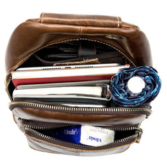 Fashionable Brown Leather Men's Chest Bag Sling Bag One Shoulder Backpack For Men - iwalletsmen
