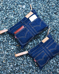 Unique Blue Jean Mens Clutch Bag Cool Wristlet Wallet Zipper Clutch Wallet For Men - iwalletsmen
