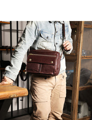 Black Genuine Leather Mens Cool Small Side Bag Messenger Bag Black Courier Bag for Men - iwalletsmen