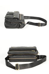 Black Genuine Leather Mens Cool Small Side Bag Messenger Bag Black Courier Bag for Men - iwalletsmen