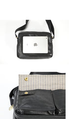 Black Genuine Leather Mens Cool Small Side Bag Messenger Bag Black Courier Bag for Men - iwalletsmen