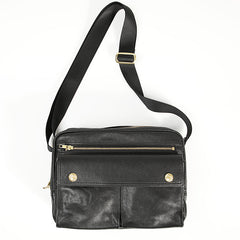Black Genuine Leather Mens Cool Small Side Bag Messenger Bag Black Courier Bag for Men - iwalletsmen