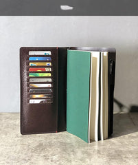 Fashion Leather Black Mens Travel Wallet Notebook Bifold Long Wallet Passport Wallet for Men - iwalletsmen