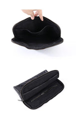 Cool Black Leather Business Mens Clutch Black Hand Bag Great Britain Zipper Clutch Wristlet Large Clutch for Men - iwalletsmen