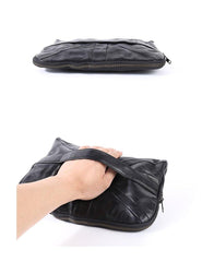 Cool Black Leather Business Mens Clutch Black Hand Bag Great Britain Zipper Clutch Wristlet Large Clutch for Men - iwalletsmen