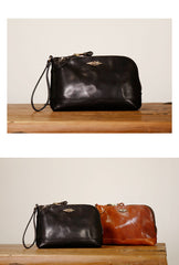 Genuine Leather Black Mens 8 inches Clutch Bag Zipper Tan Clutch Wallet Wristlet Wallet for Men - iwalletsmen