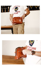 Genuine Leather Black Mens 8 inches Clutch Bag Zipper Tan Clutch Wallet Wristlet Wallet for Men - iwalletsmen