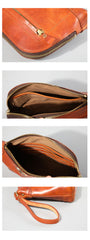 Genuine Leather Black Mens 8 inches Clutch Bag Zipper Tan Clutch Wallet Wristlet Wallet for Men - iwalletsmen