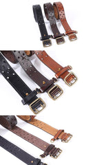 Handmade Leather Mens Casual Black Belt Double Holes Belt Brown Belt For Men - iwalletsmen
