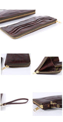 Cool Leather Mens Clutch Simple Brown Wallet Zipper Clutch Wristlet Phone Purse for Men - iwalletsmen
