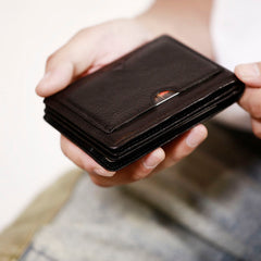 Genuine Leather Mens Cool Black billfold Leather Card Wallet Men Small Wallets License Wallet License Holder for Men - iwalletsmen