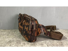 Cool Leather Mens Camouflage Chest Bag Sling Bag Crossbody Pack Black One Shoulder Backpack for men - iwalletsmen