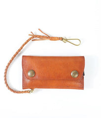 Tan Leather Mens Cool Trifold Chain Wallet Long Leather Chain Wallet Biker Wallet for Men - iwalletsmen