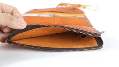 Tan Leather Mens Cool Trifold Chain Wallet Long Leather Chain Wallet Biker Wallet for Men - iwalletsmen