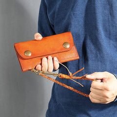 Tan Leather Mens Cool Trifold Chain Wallet Long Leather Chain Wallet Biker Wallet for Men - iwalletsmen