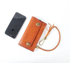 Tan Leather Mens Cool Trifold Chain Wallet Long Leather Chain Wallet Biker Wallet for Men - iwalletsmen