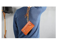 Tan Leather Mens Cool Trifold Chain Wallet Long Leather Chain Wallet Biker Wallet for Men - iwalletsmen