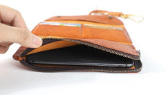Tan Leather Mens Cool Trifold Chain Wallet Long Leather Chain Wallet Biker Wallet for Men - iwalletsmen