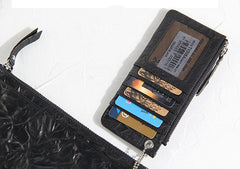 Cool Leather Mens Black Zipper Wallet Long Leather Wallet Clutch Wristlet Wallet for Men - iwalletsmen