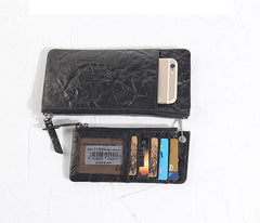 Cool Leather Mens Black Zipper Wallet Long Leather Wallet Clutch Wristlet Wallet for Men - iwalletsmen