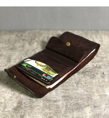 Vintage Genuine Leather Mens billfold Coffee Leather Wallet Men Small Wallets Front Pocket Wallet for Men - iwalletsmen