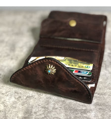 Vintage Genuine Leather Mens billfold Coffee Leather Wallet Men Small Wallets Front Pocket Wallet for Men - iwalletsmen