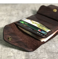Vintage Genuine Leather Mens billfold Coffee Leather Wallet Men Small Wallets Front Pocket Wallet for Men - iwalletsmen