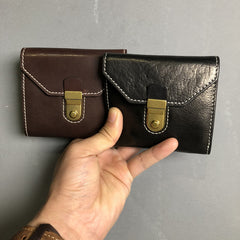 Genuine Leather Coffee Mens Cool Envelope billfold Leather Wallet Men Bifold Black Small Wallets for Men - iwalletsmen