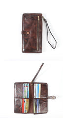 Leather Mens Cool Vintage Wallet Bifold Long Leather Biker Wallet Black Clutch Wristlet Wallet for Men - iwalletsmen