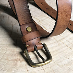 Cool Genuine Leather Vintage Simple Leather Belt Mens Khaki Belt Men Brown Leather Belt for Men - iwalletsmen